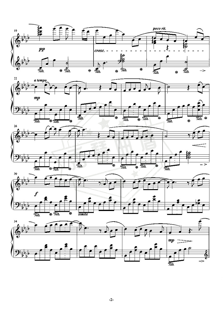 图片[2]-《遇见》钢琴五线谱A调演奏版-秀琴曲谱网