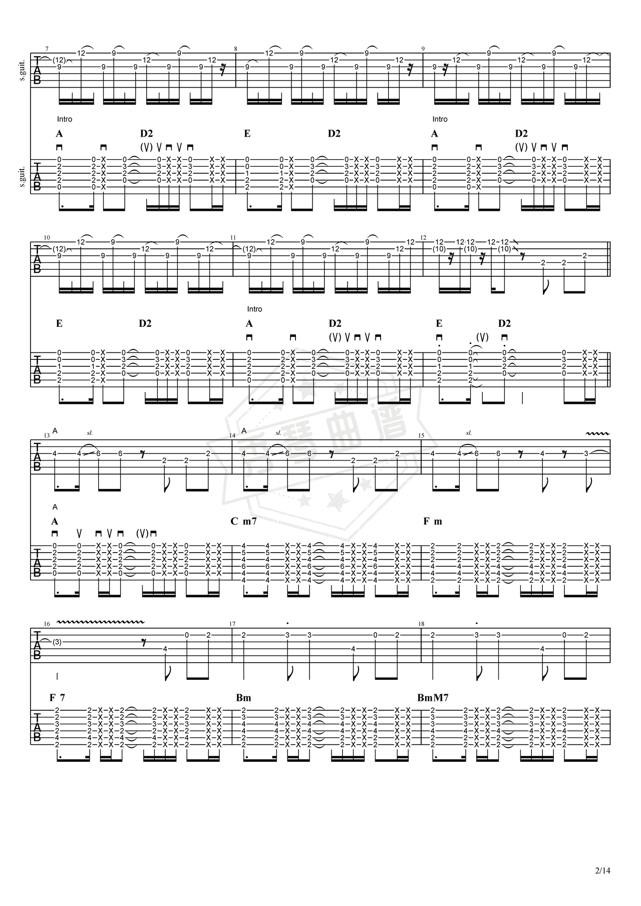图片[2]-《START》吉他简谱A调双吉他谱（depapepe）-秀琴曲谱网