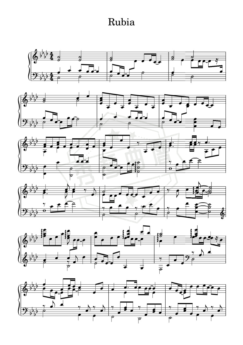 《Rubia》钢琴五线谱A调演奏版(周深)-秀琴曲谱网