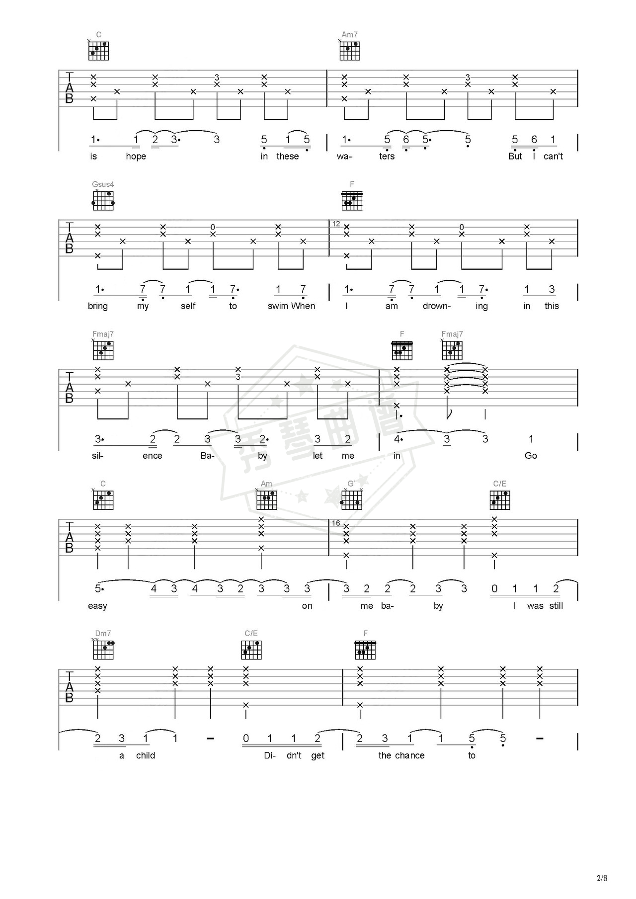 图片[2]-《Easy》吉他简谱C调弹唱谱（Adele）-秀琴曲谱网