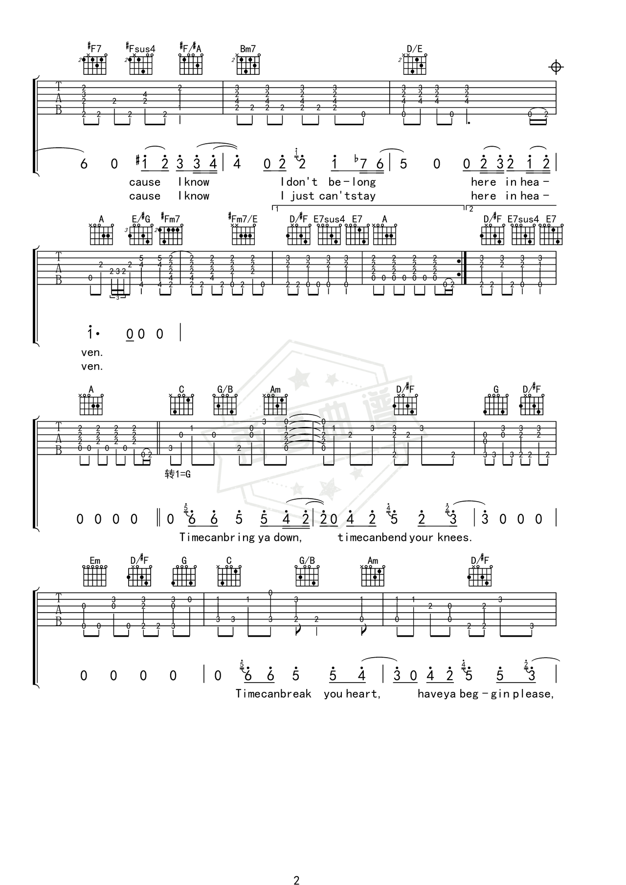 图片[2]-《Tears In Heaven》吉他简谱A调弹唱谱（Eric Clapton）-秀琴曲谱网