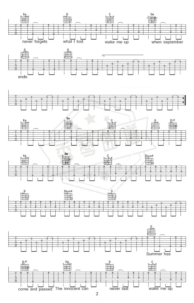 图片[2]-Green Day《Wake me up when september ends》吉他谱-秀琴曲谱网