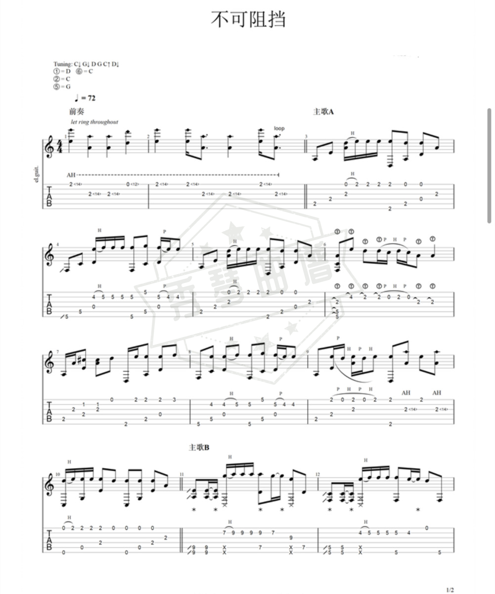 《Burn It All Down》吉他六线谱c调演奏版-秀琴曲谱网