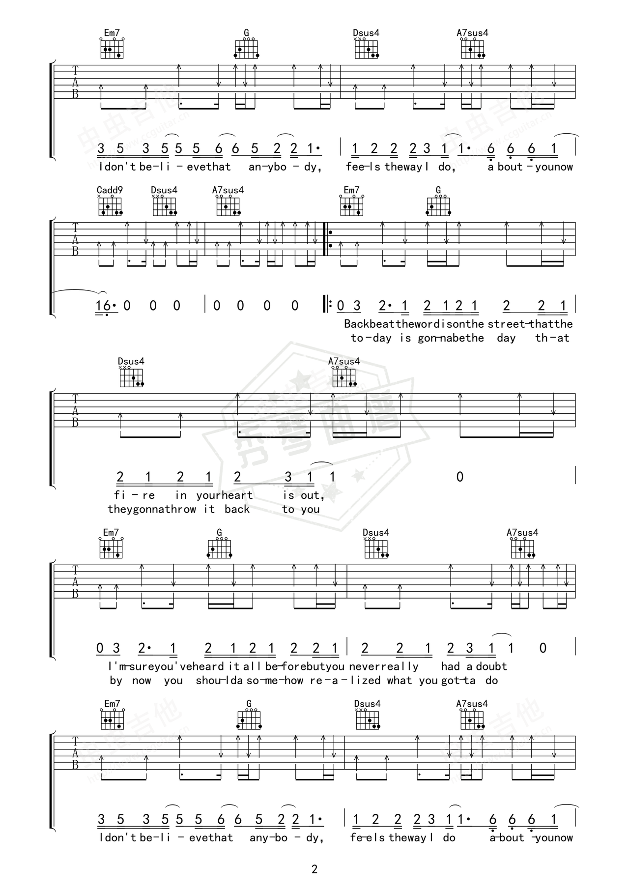 图片[2]-《wonderwall》吉他简谱A调弹唱谱（Oasis）-秀琴曲谱网