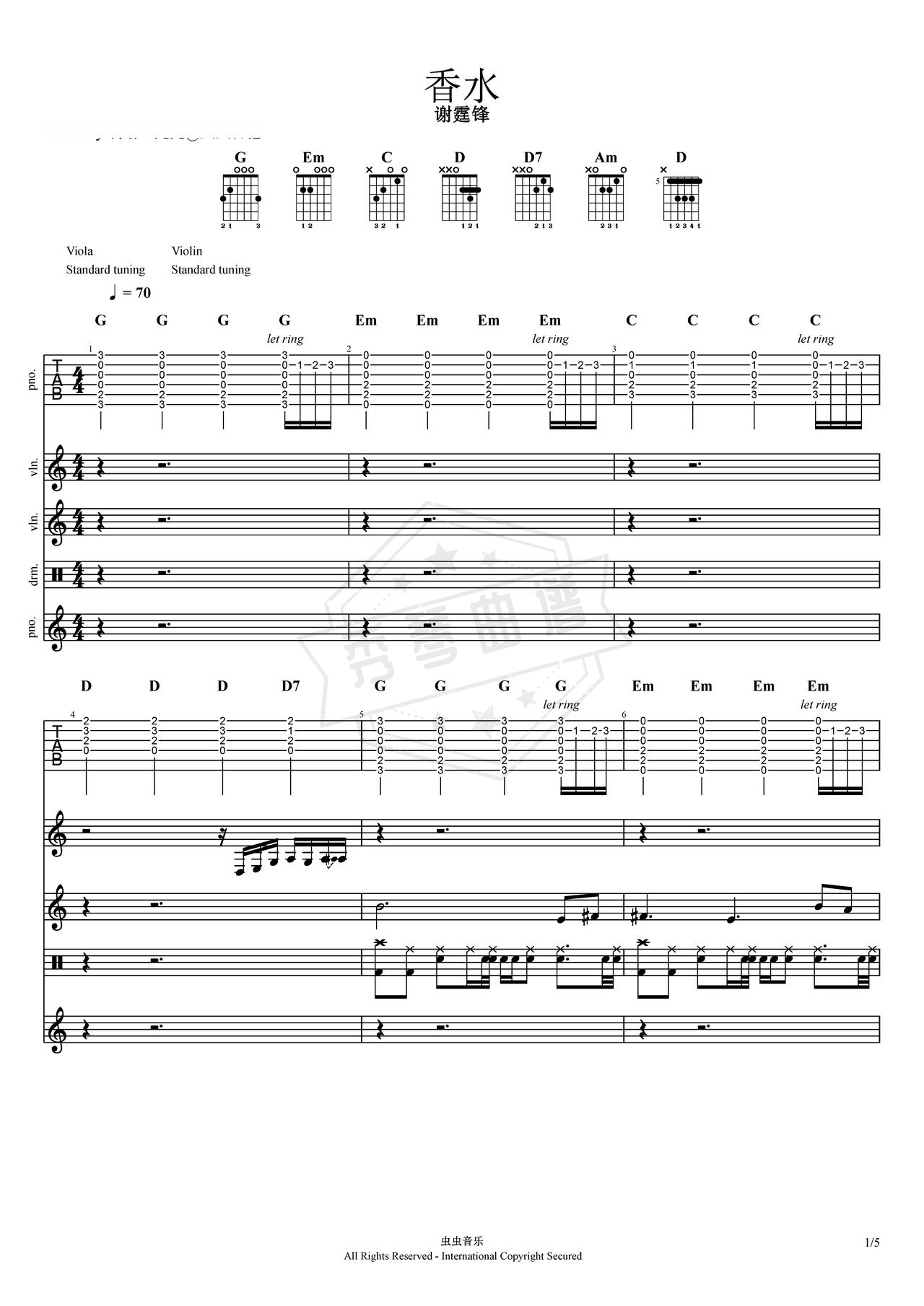 《香水》吉他简谱G调总谱（谢霆锋）-秀琴曲谱网