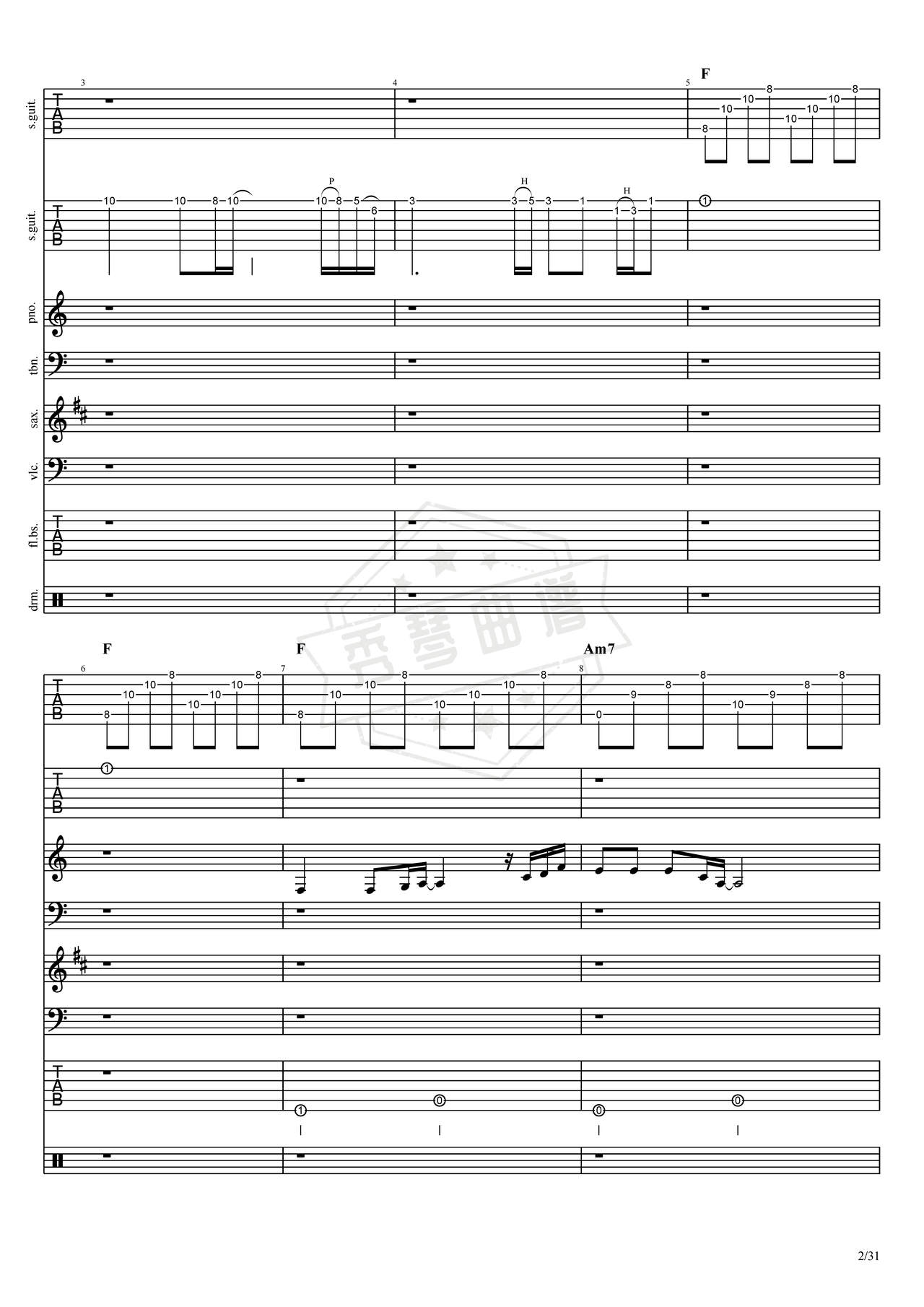 图片[2]-《千千阙歌》吉他简谱F调总谱（陈慧娴/近藤真彦）-秀琴曲谱网