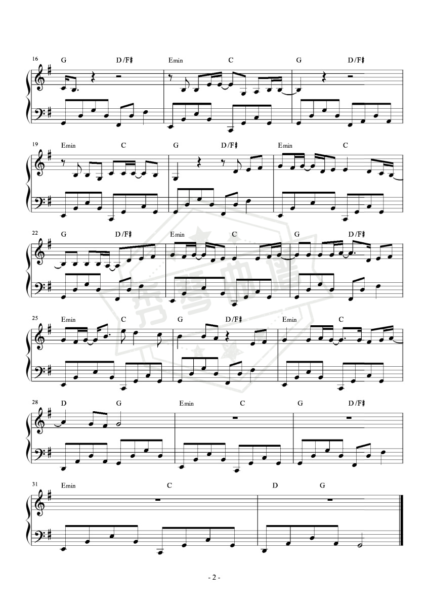 图片[2]-《平凡之路》钢琴五线谱g调演奏版-秀琴曲谱网