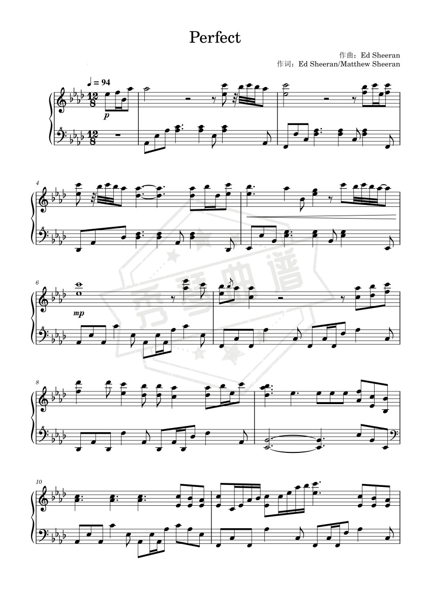 Perfect(Ed Sheeran)-秀琴曲谱网