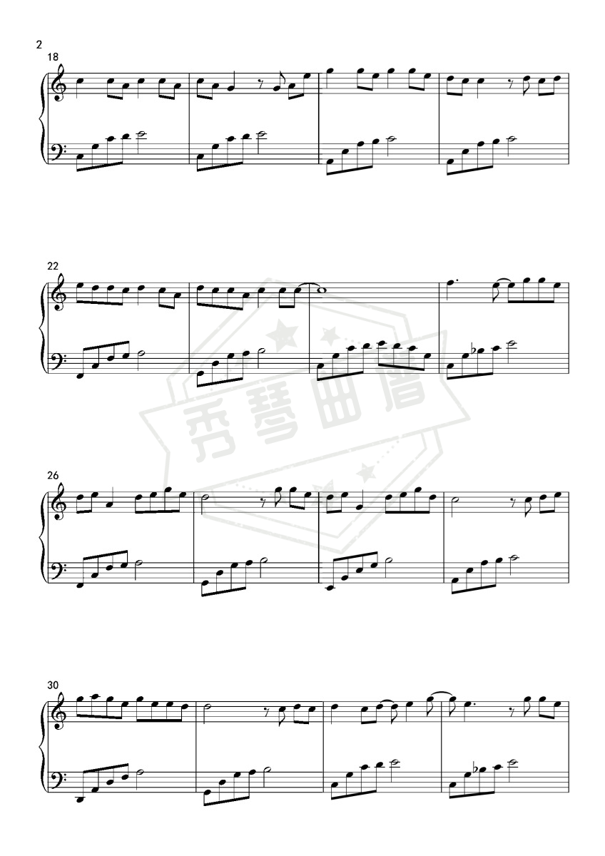图片[2]-《青花瓷》钢琴五线谱c调演奏版-秀琴曲谱网