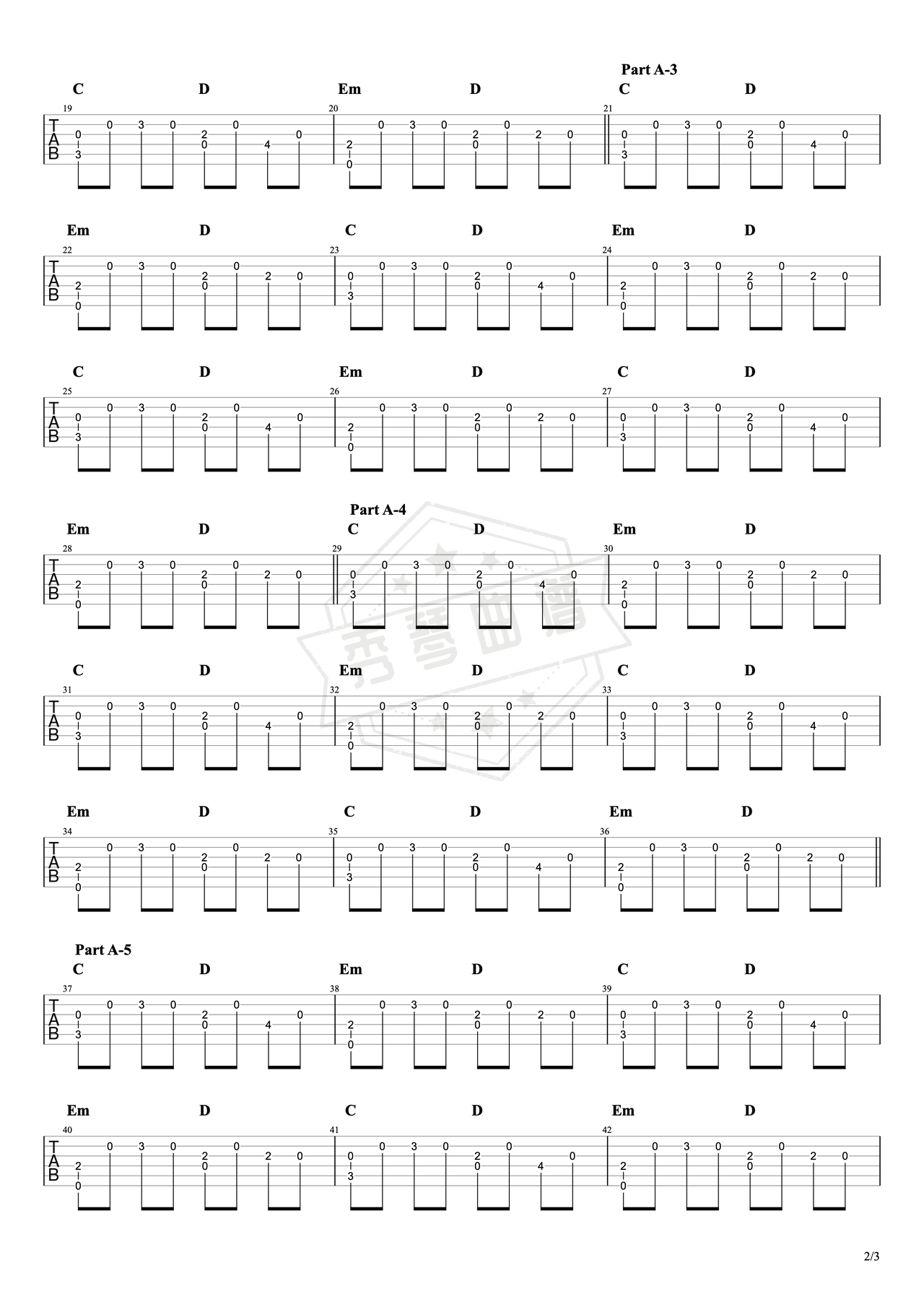 图片[2]-《Free Lucky》吉他简谱G调指弹谱（FuGa pang）-秀琴曲谱网