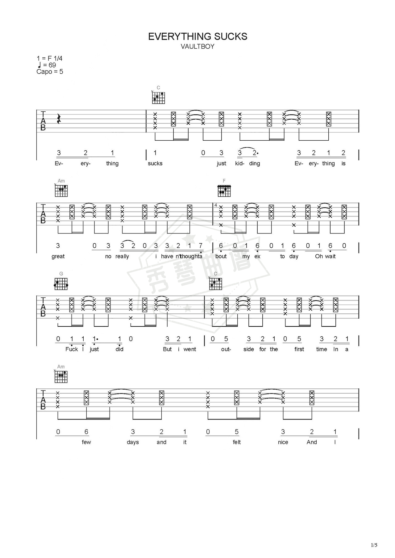 《Everything》吉他简谱C调弹唱谱（vaultboy）-秀琴曲谱网