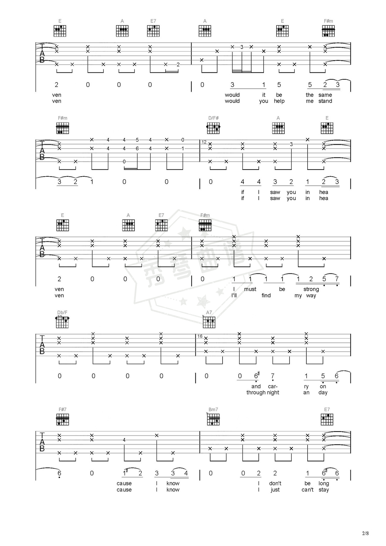 图片[2]-《tears in heaven》吉他简谱C调弹唱谱（Eric Clapton）-秀琴曲谱网