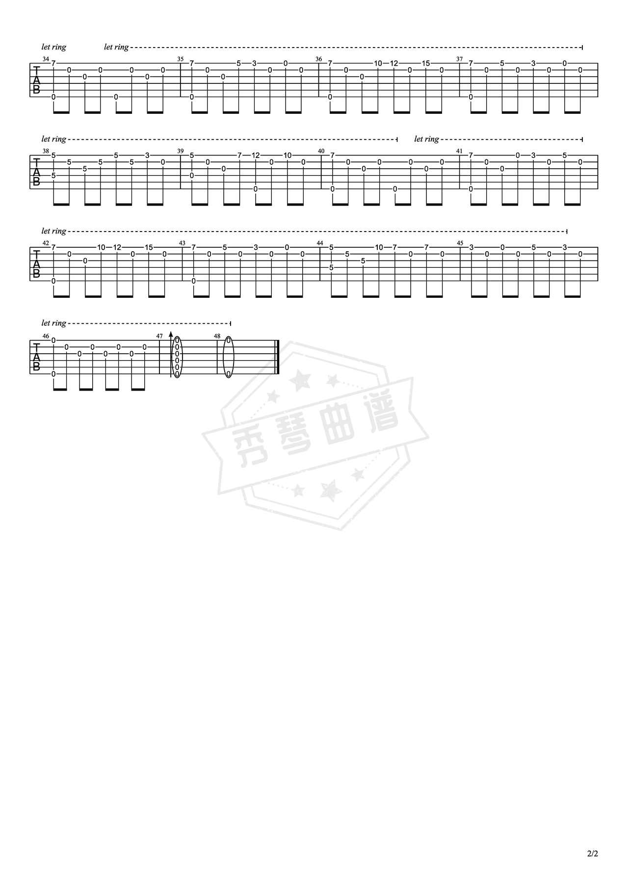 图片[2]-《敖包相会》吉他简谱G调指弹谱（阎维文）-秀琴曲谱网