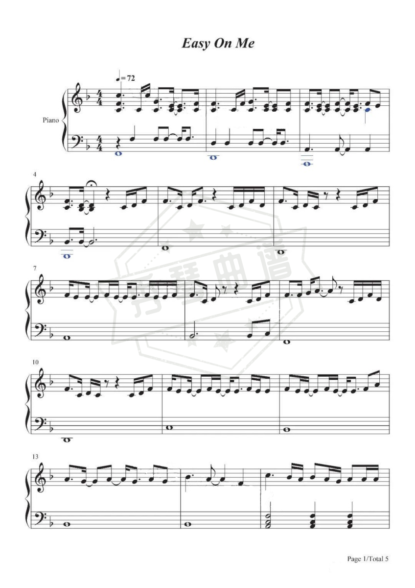 Easy on me-秀琴曲谱网