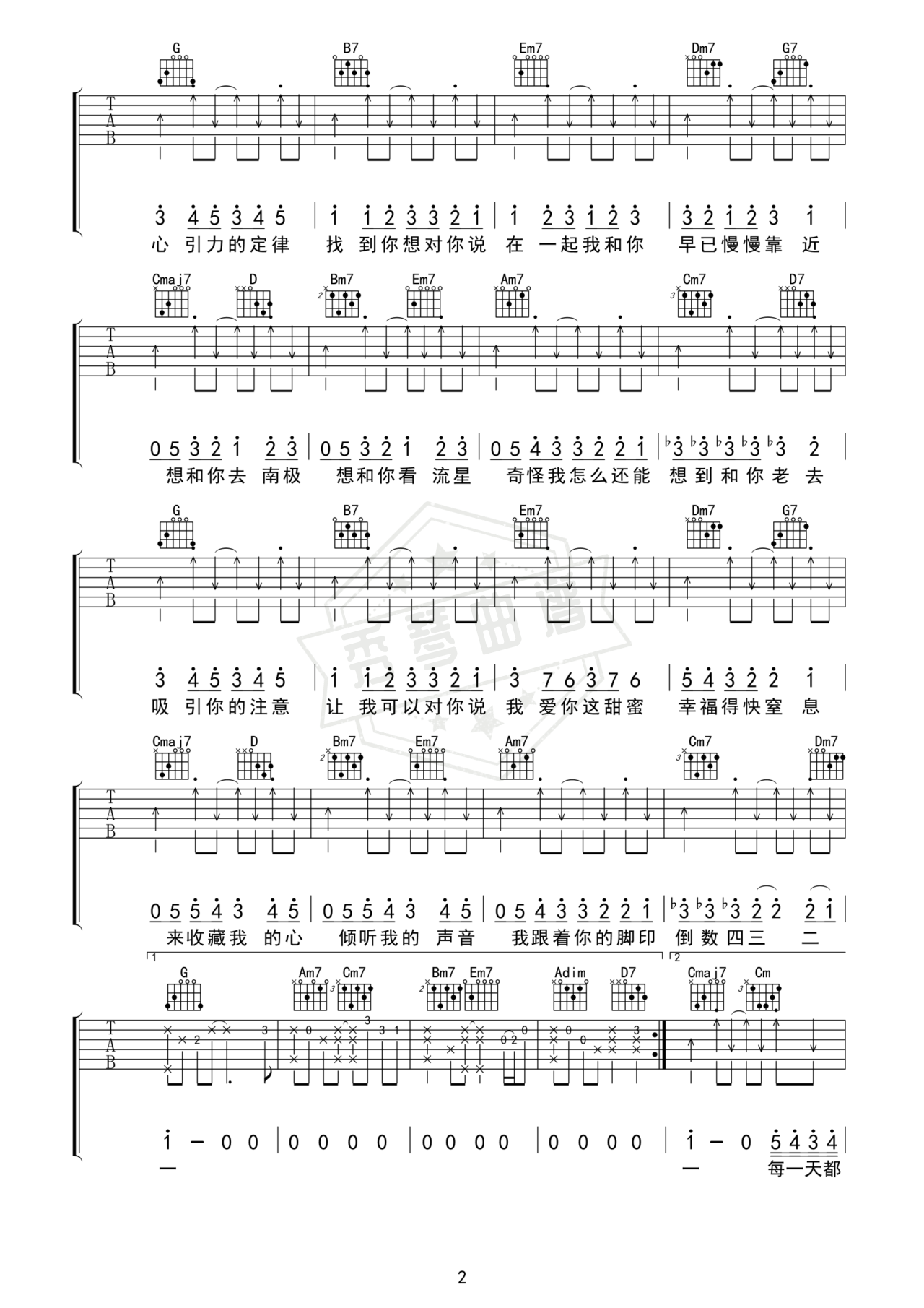 图片[2]-《心引力》吉他简谱B/Cb弹唱谱（蔡依林 王俊凯）-秀琴曲谱网