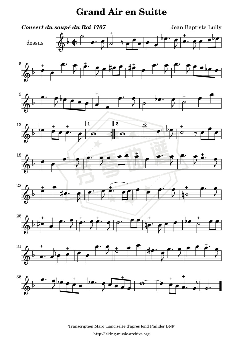 Concert donné au soupé du roy(Jean-Baptiste de Lully)Grand Air en Suitte-秀琴曲谱网