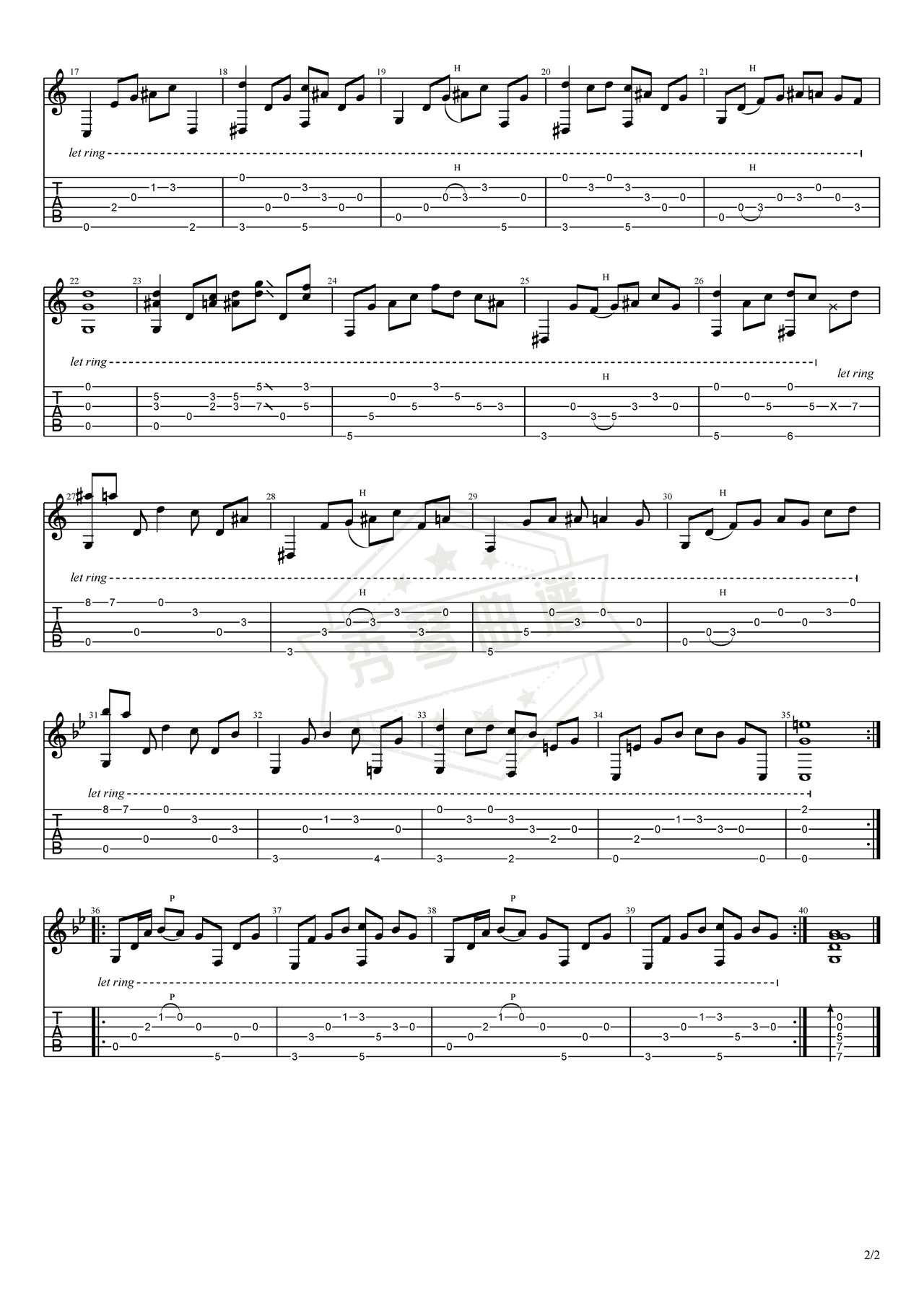 图片[2]-《風の伯爵夫人》吉他简谱Bb调指弹谱（中川砂仁）-秀琴曲谱网