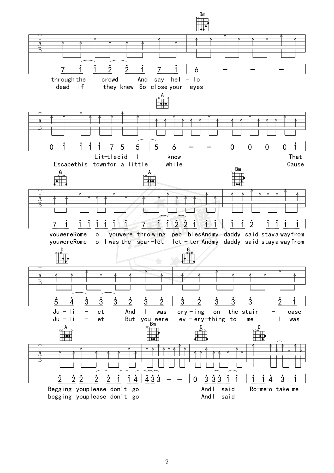 图片[2]-《love story》吉他简谱D调弹唱谱（泰勒·斯威夫特（Taylor Swift））-秀琴曲谱网