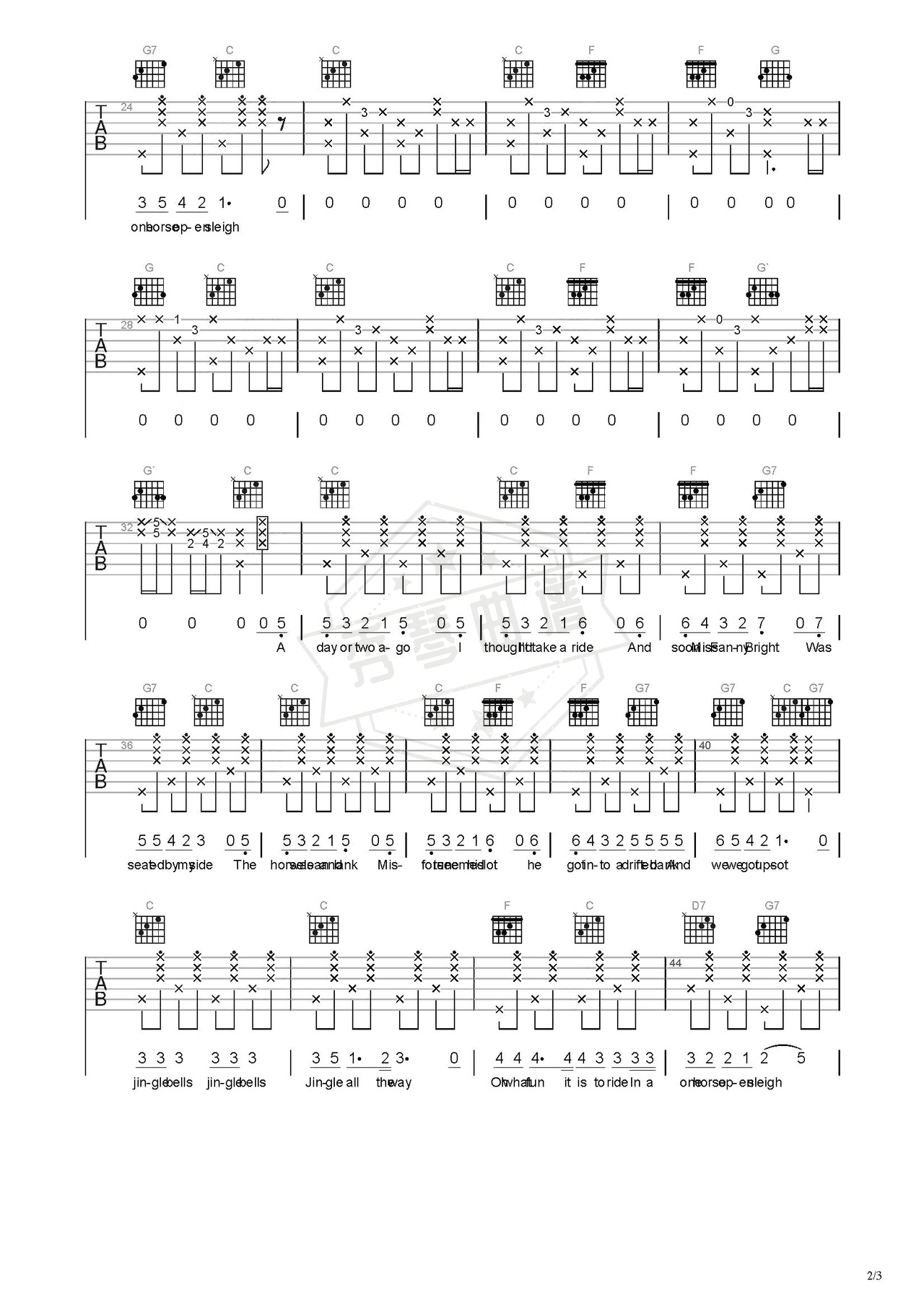 图片[2]-《Jingle》吉他简谱C调弹唱谱（詹姆斯.罗德.皮尔彭特）-秀琴曲谱网