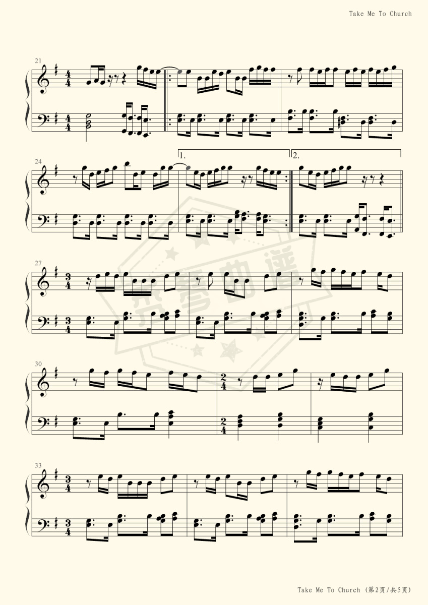 图片[2]-《Take Me to Church》钢琴五线谱g调演奏版(Hozier)-秀琴曲谱网
