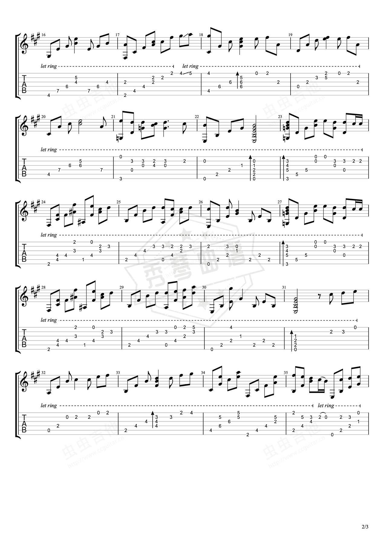 图片[2]-《蓝色生死恋》吉他简谱A调指弹谱（Kiss）-秀琴曲谱网