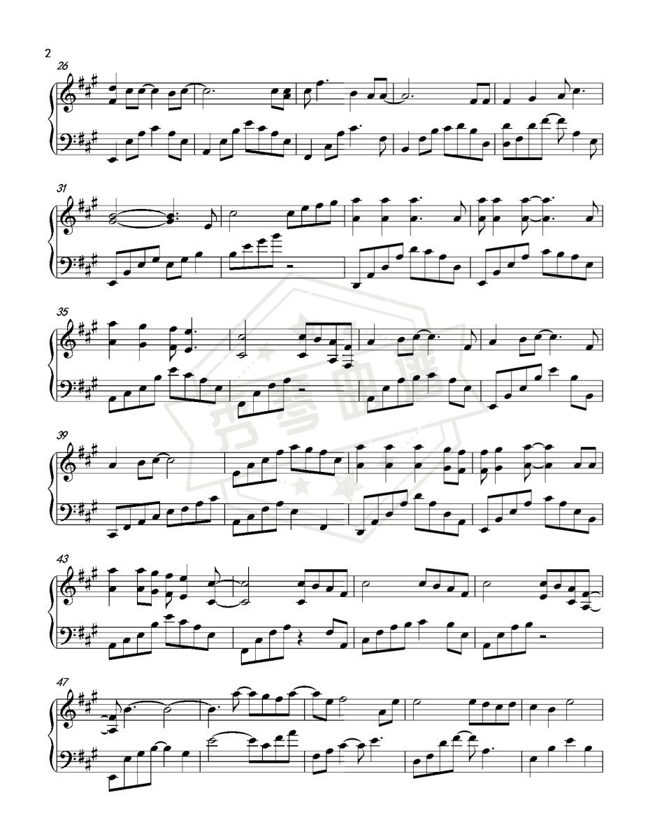 图片[2]-《偏爱》钢琴五线谱c调演奏版-秀琴曲谱网
