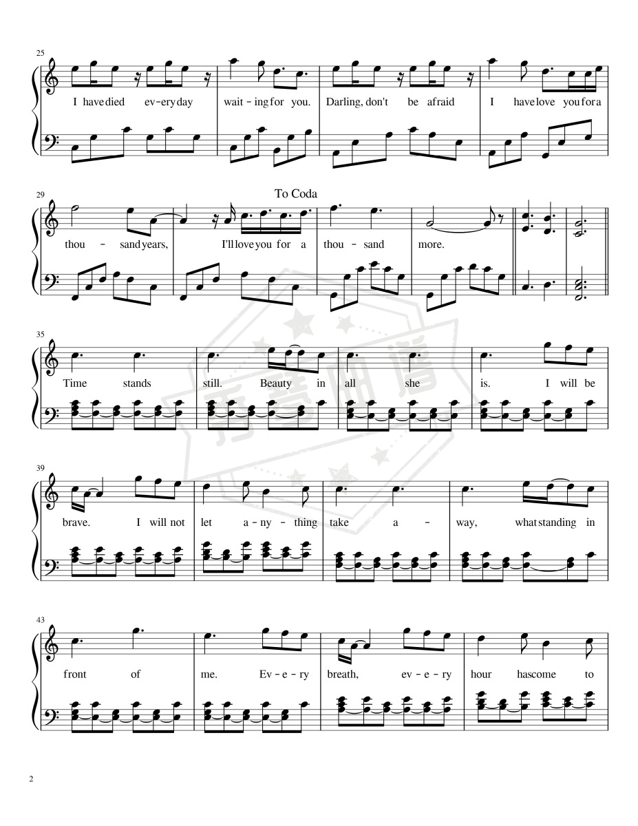 图片[2]-《A Thousand Years》钢琴五线谱c调弹唱版(Christina Perri)-秀琴曲谱网