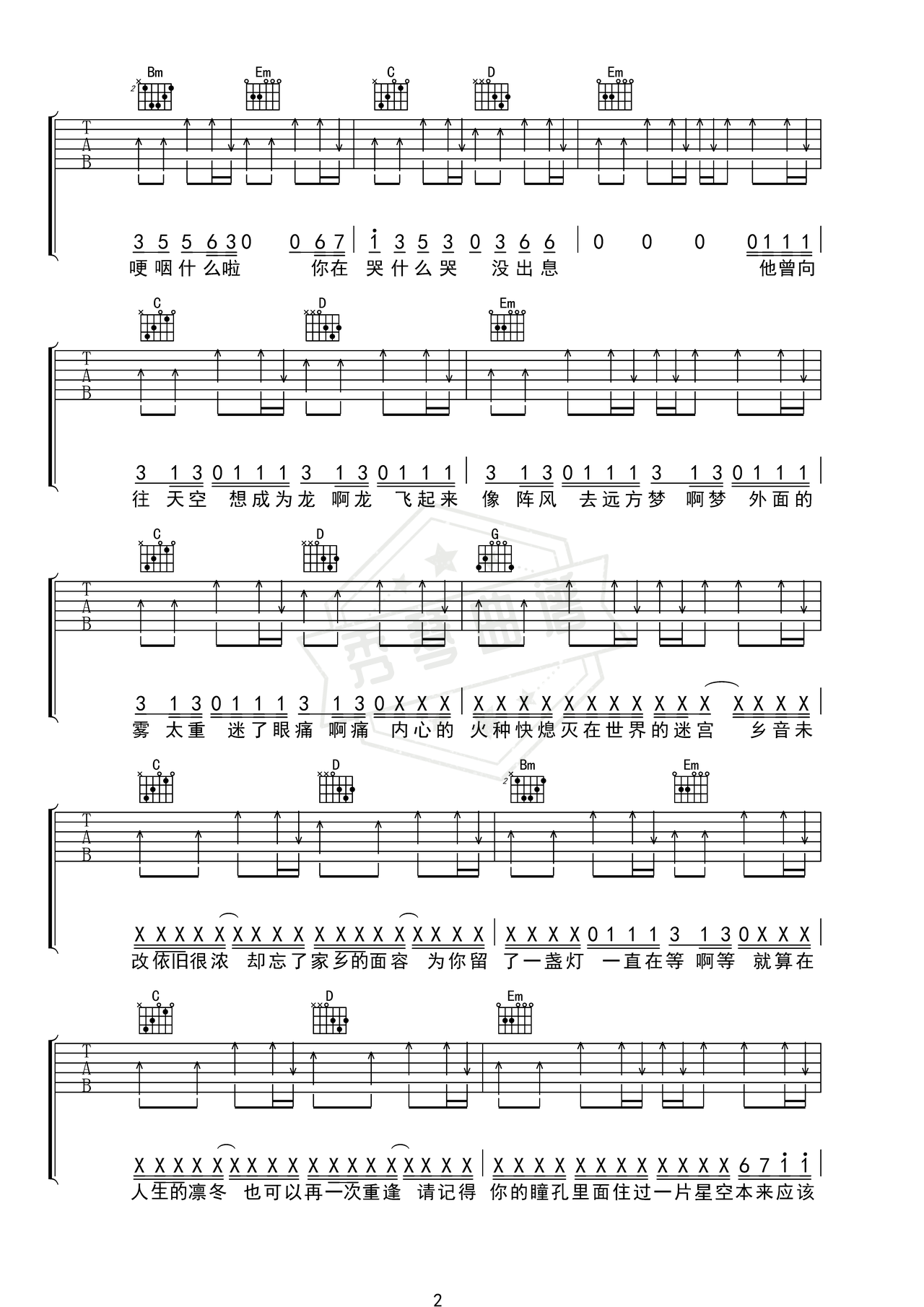 图片[2]-《没出息》吉他简谱G调弹唱谱（王博）-秀琴曲谱网