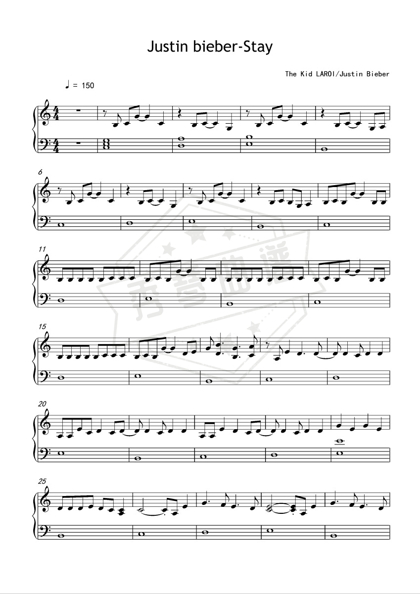 STAY-The Kid LAROI / Justin Bieber【C调】-秀琴曲谱网