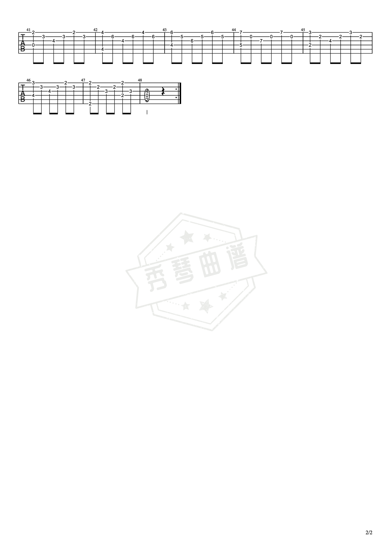 图片[2]-《月光》吉他简谱D调指弹谱（索尔）-秀琴曲谱网