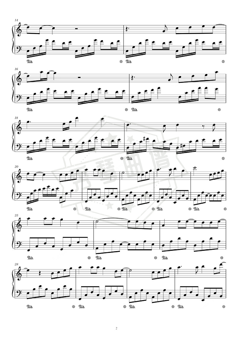 图片[2]-《请带着浪漫远航》钢琴五线谱c调演奏版(周深)-秀琴曲谱网