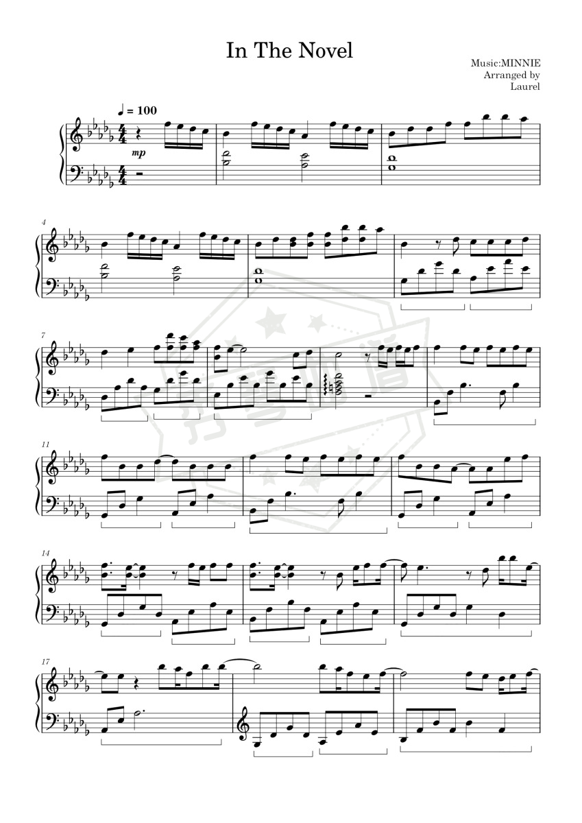 《In The Novel》钢琴五线谱b调演奏版(Minnie)-秀琴曲谱网