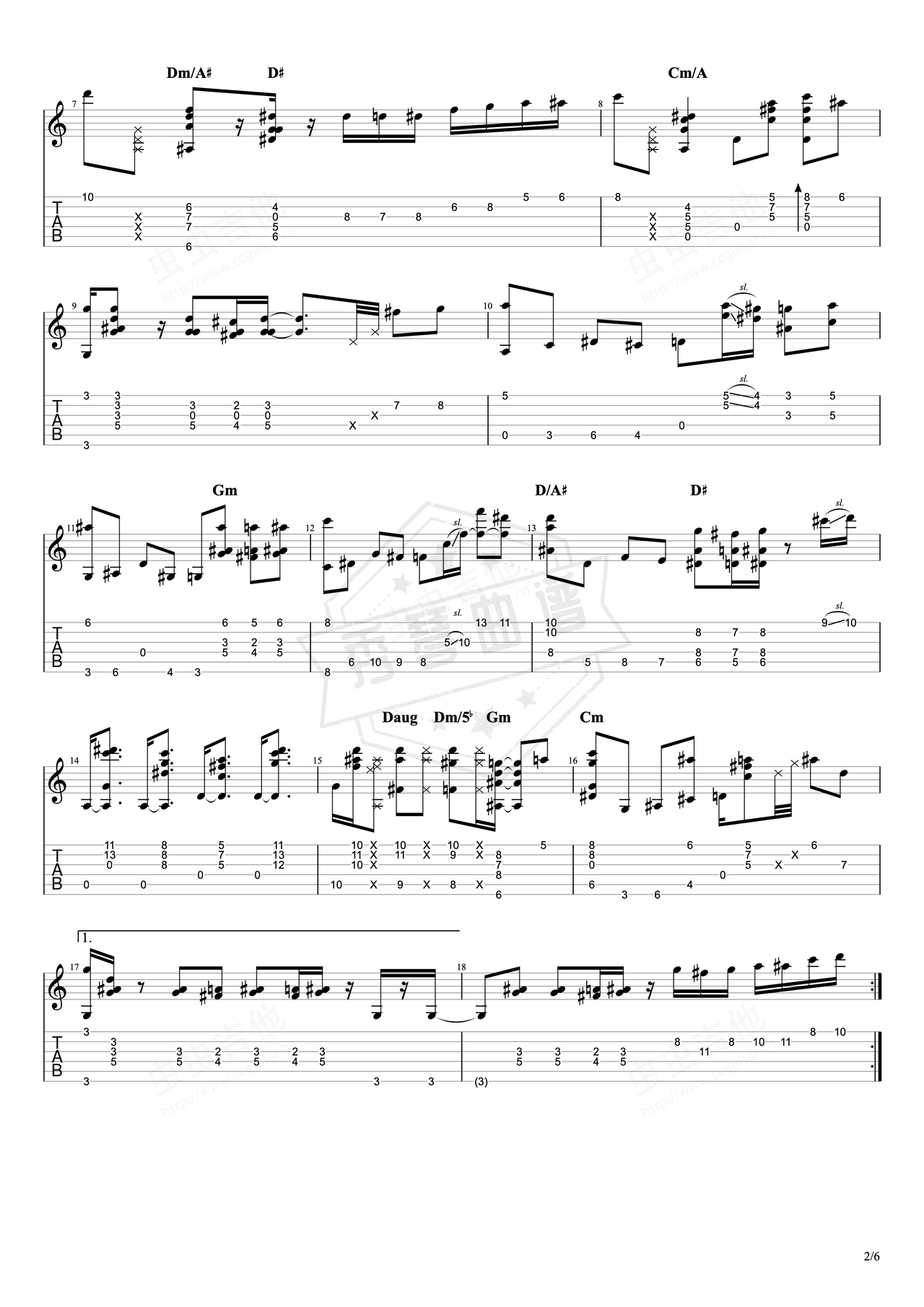 图片[2]-《Autumn leaves》吉他简谱F#/Gb指弹谱（伍伍慧）-秀琴曲谱网