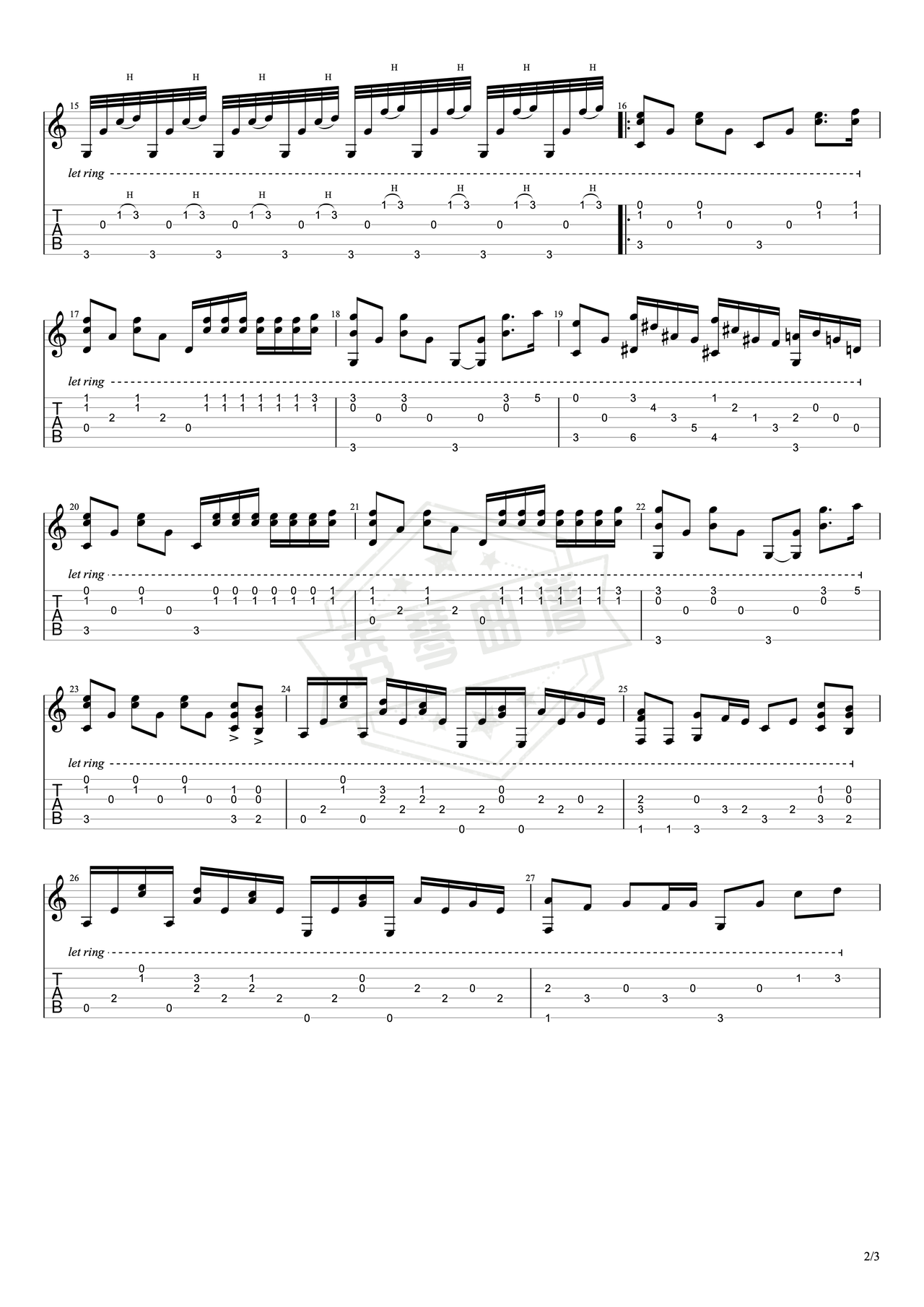 图片[2]-《Richard Clayderman》吉他简谱C调指弹谱（Richard Clayderman）-秀琴曲谱网
