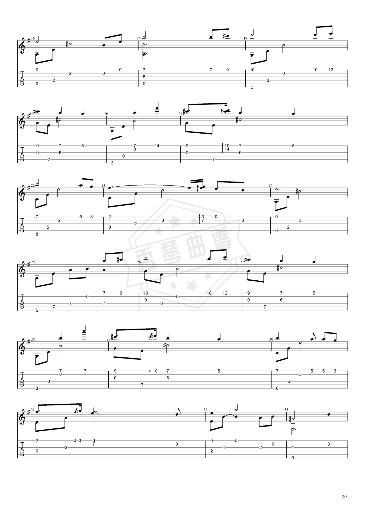图片[2]-《原神主题曲》吉他简谱G调指弹谱（陈致逸/HOYOmix）-秀琴曲谱网