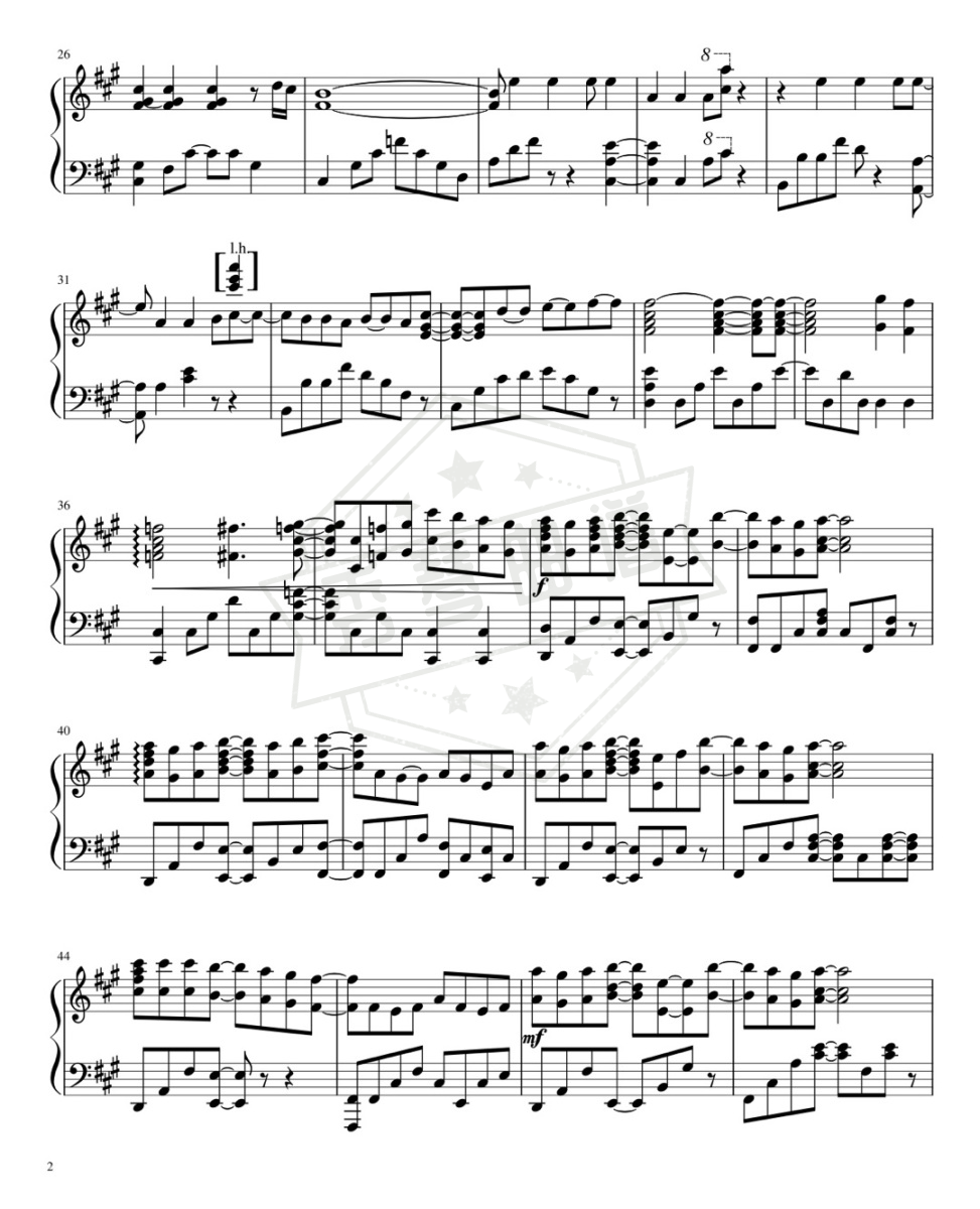 图片[2]-《光るなら》钢琴五线谱A调演奏版-秀琴曲谱网