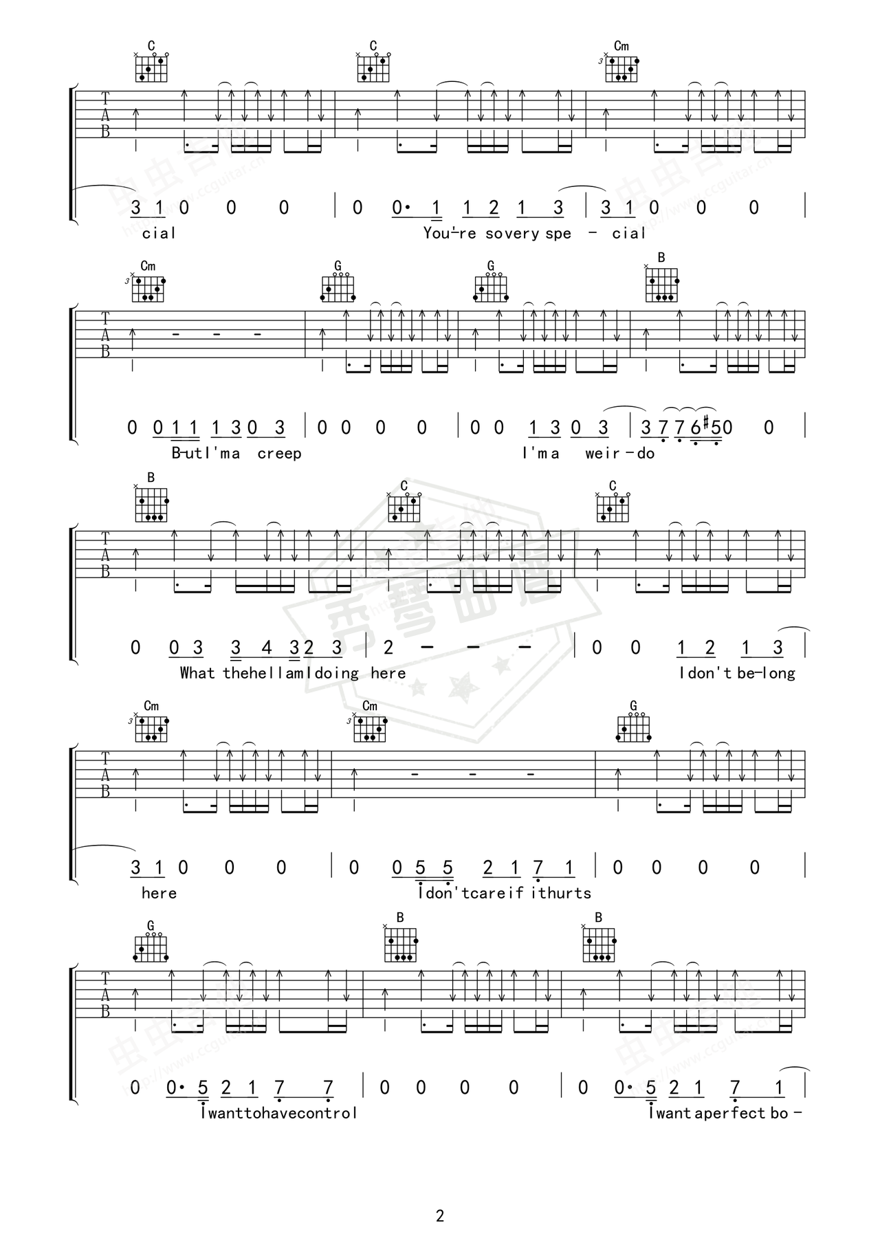 图片[2]-《Creep》吉他简谱Bb调弹唱谱（Daniela Andrade）-秀琴曲谱网