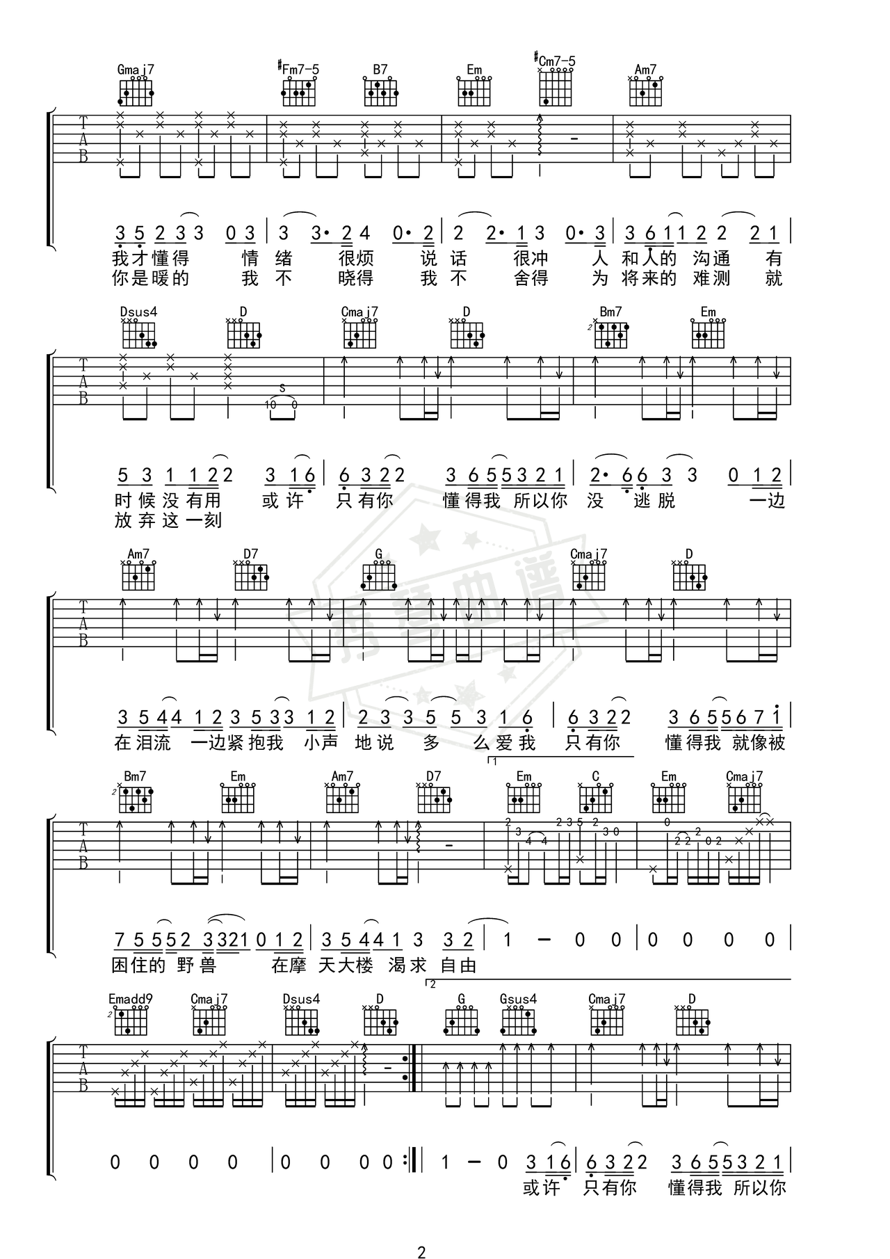 图片[2]-《想自由》吉他简谱C调弹唱谱（林宥嘉）-秀琴曲谱网