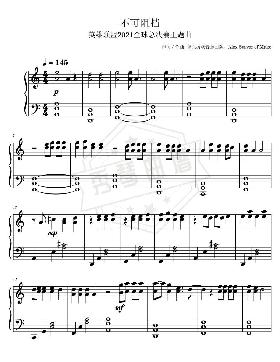 《Burn It All Down》钢琴五线谱A调演奏版-秀琴曲谱网