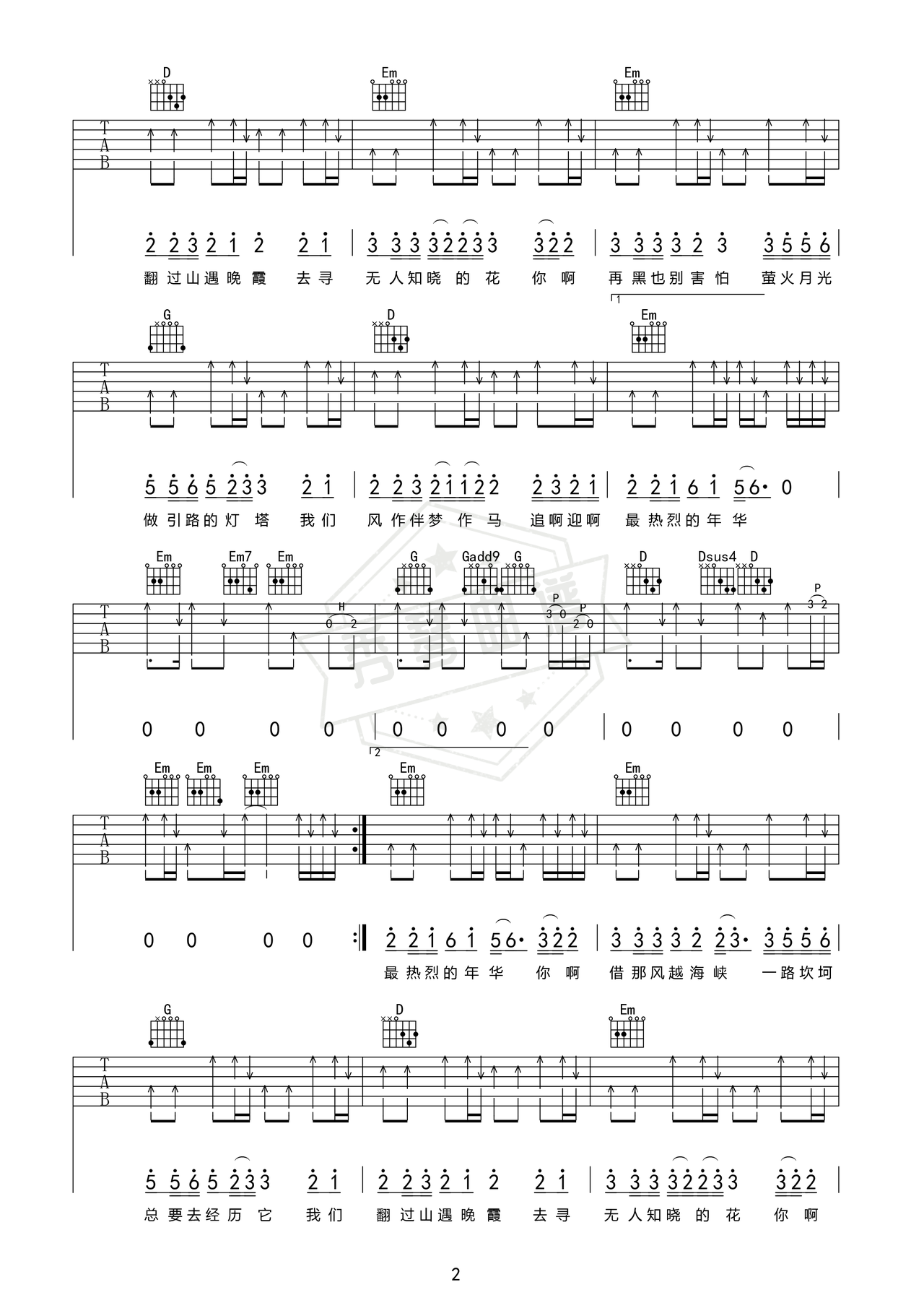 图片[2]-《青春的公车》吉他简谱f调弹唱谱（小R）-秀琴曲谱网