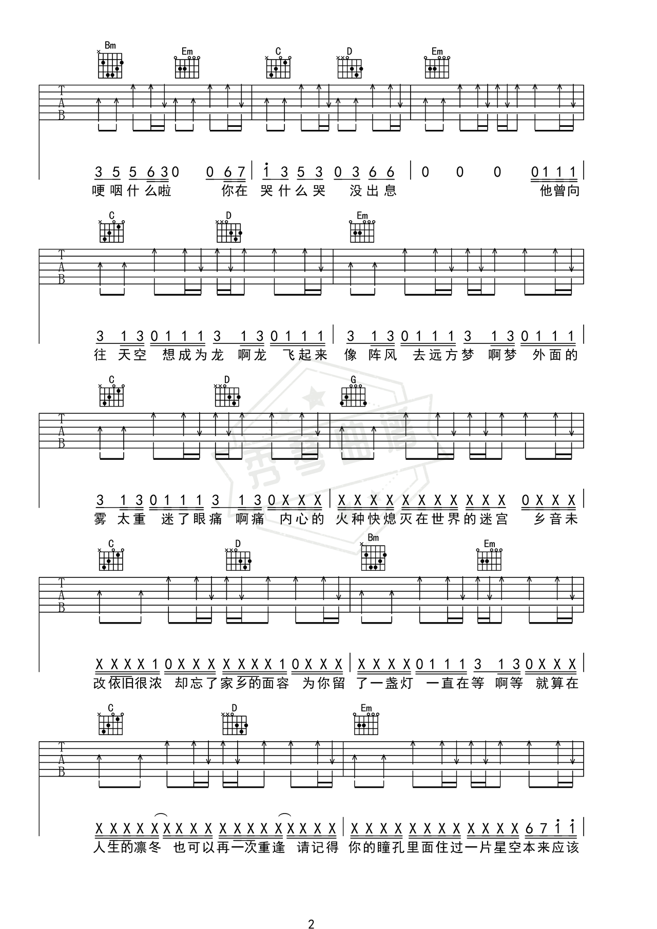 图片[2]-《没出息》吉他简谱G调弹唱谱（王博）-秀琴曲谱网
