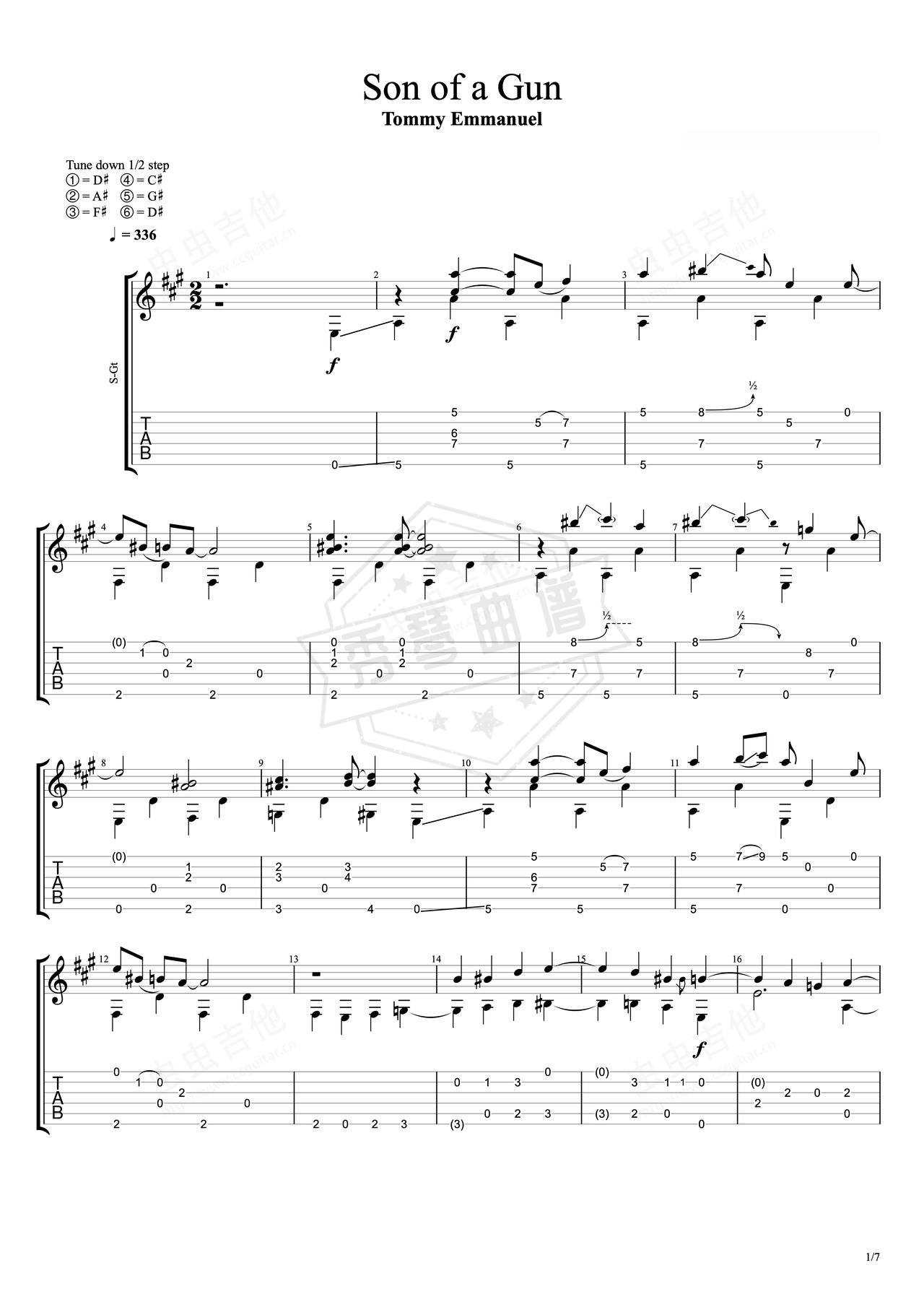 《Son of a Gun》吉他简谱A调指弹谱（Tommy Emmanuel）-秀琴曲谱网