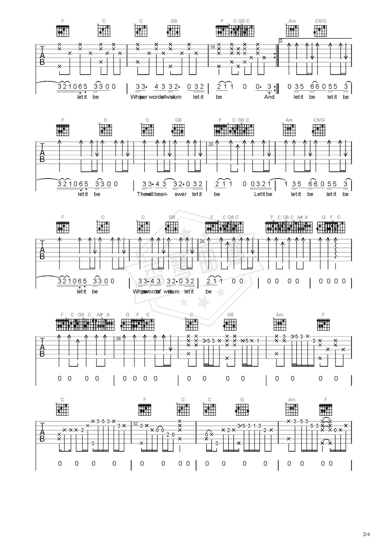 图片[2]-《let》吉他简谱C调弹唱谱（The Beatles）-秀琴曲谱网