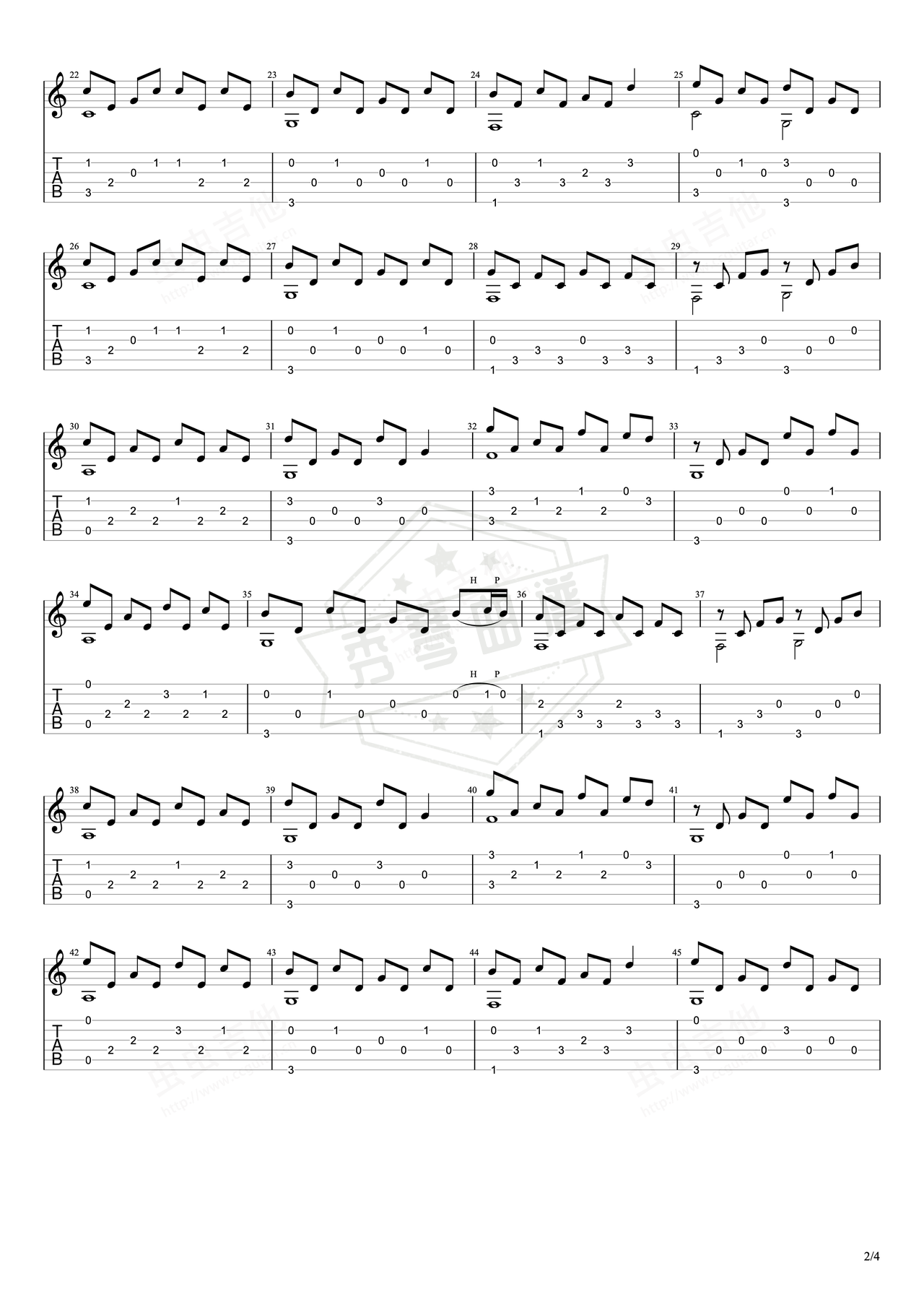 图片[2]-《My Heart Will Go On》吉他简谱E大调指弹谱（Celine Dion）-秀琴曲谱网