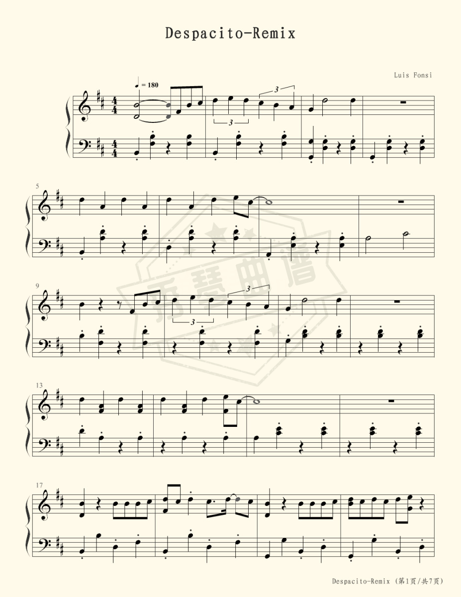 Despacito-Remix-秀琴曲谱网