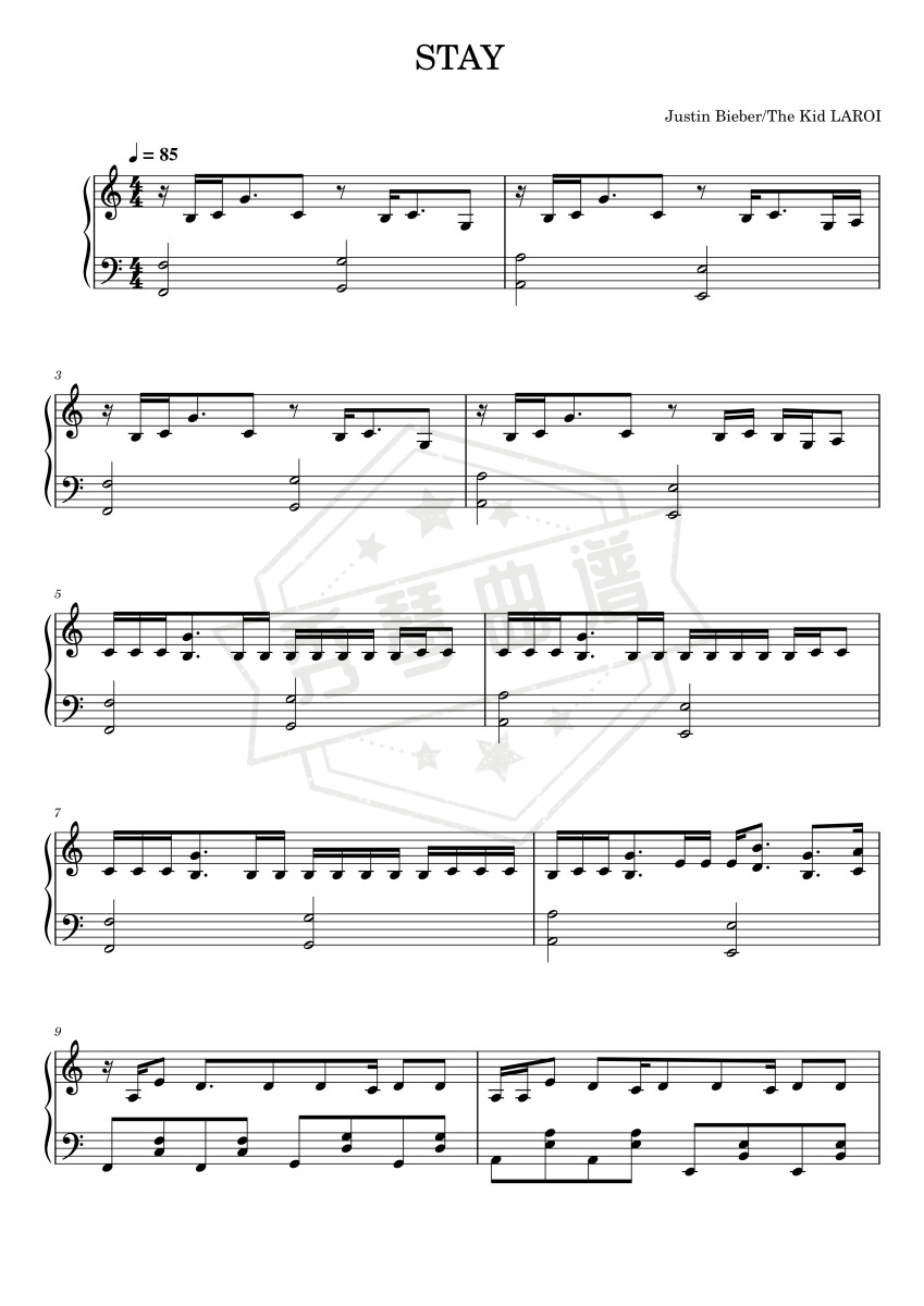 STAY——The Kid LAROI, Justin Bieber-秀琴曲谱网