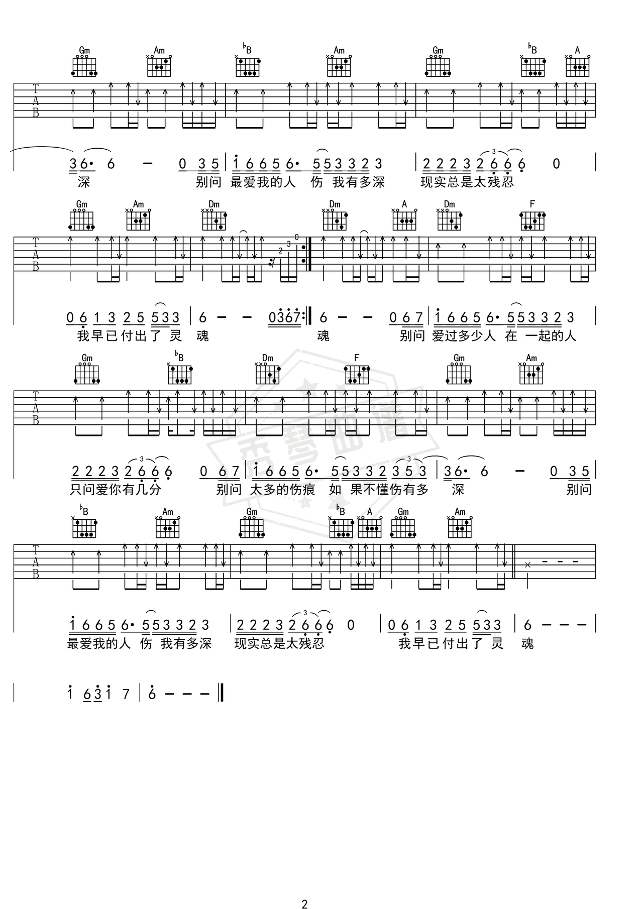 图片[2]-《谢谢你的爱1999》吉他简谱F#调弹唱谱（谢霆锋）-秀琴曲谱网