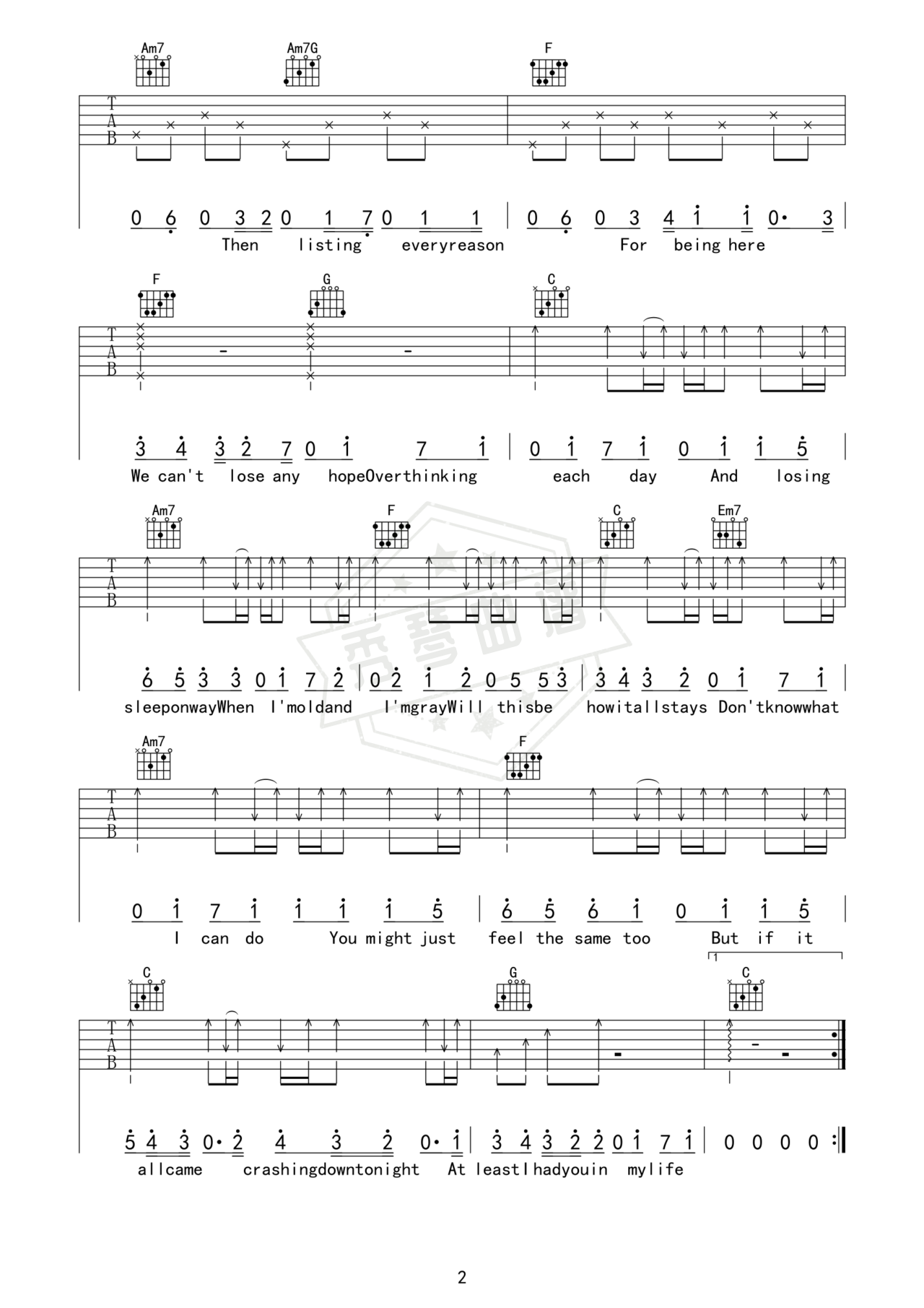 图片[2]-《At Least I Had You》吉他简谱C调弹唱谱（Gentle Bones 林俊杰）-秀琴曲谱网