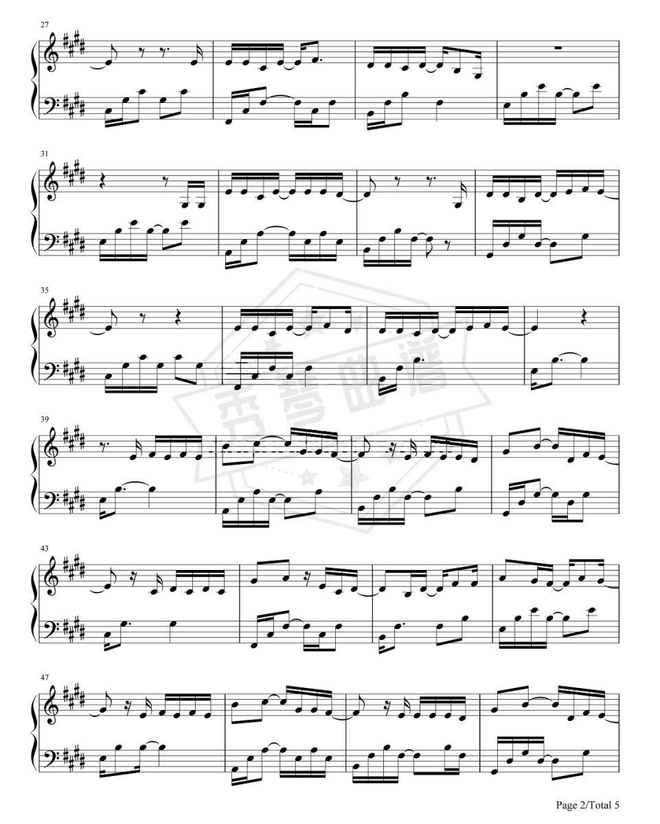 图片[2]-《暧昧》钢琴简谱,五线谱e调多人演唱版-秀琴曲谱网